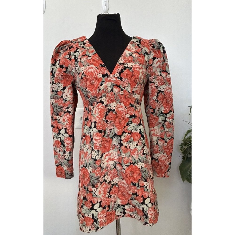Free People Red Floral Kapowski Puff Sleeve Mini Dress Women’s Size 8